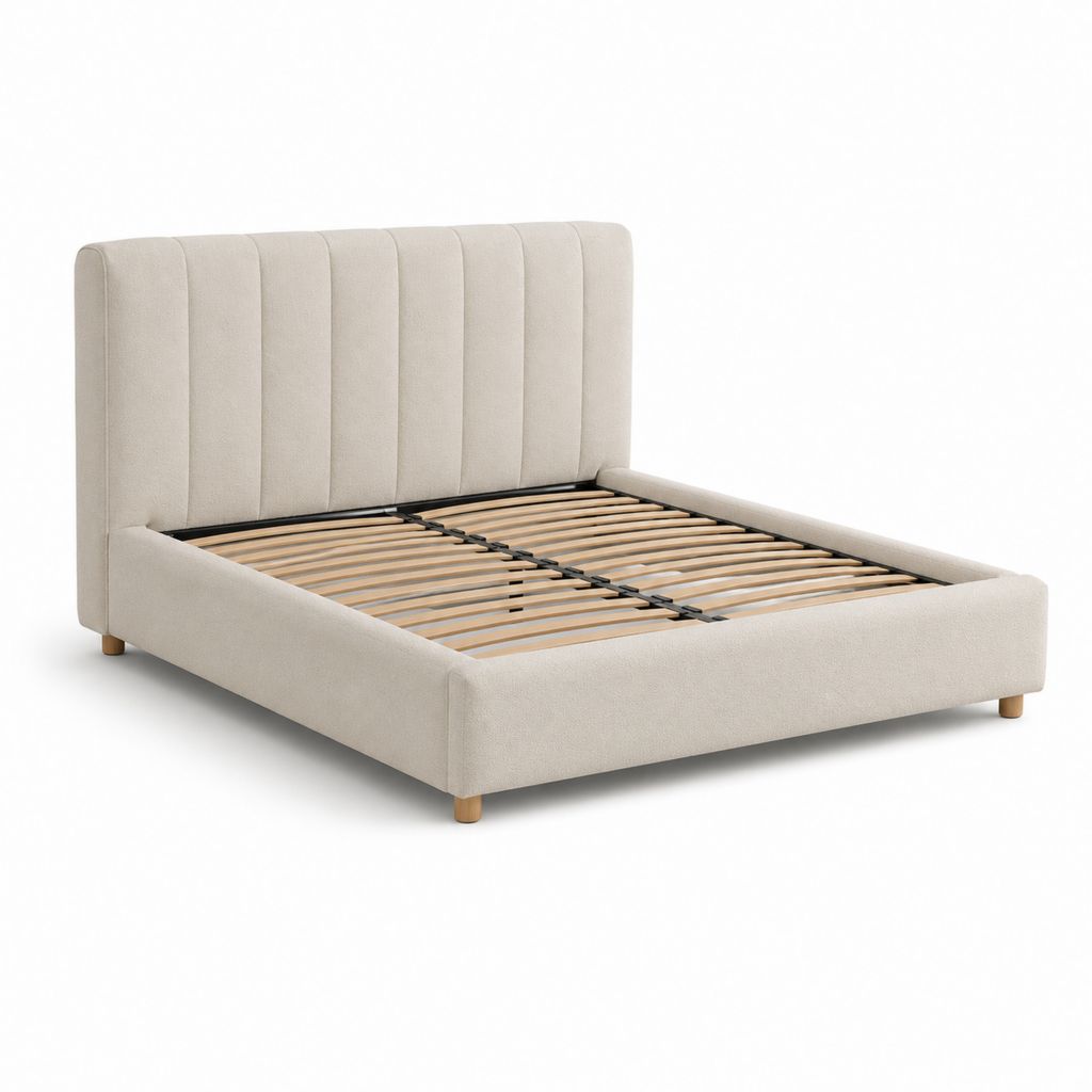 Letto matrimoniale imbottito beige in poliestere con rete a doghe 160 x 200 cm