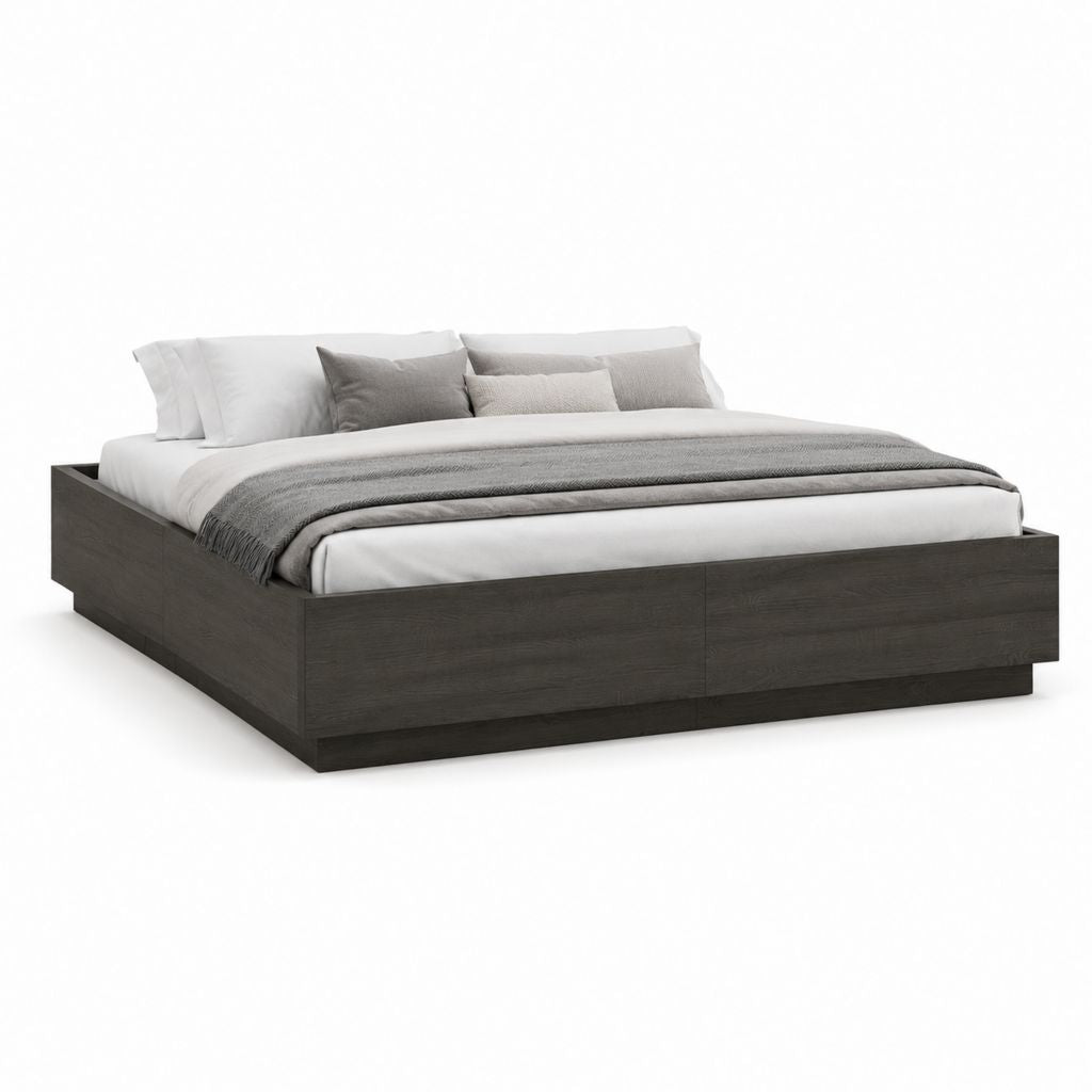 Struttura letto matrimoniale 160 x 200 cm grigio scuro in MDF effetto rovere