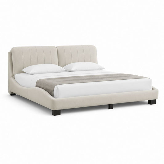 Letto matrimoniale imbottito beige in poliestere con testiera arrotondata 160 x 200 cm