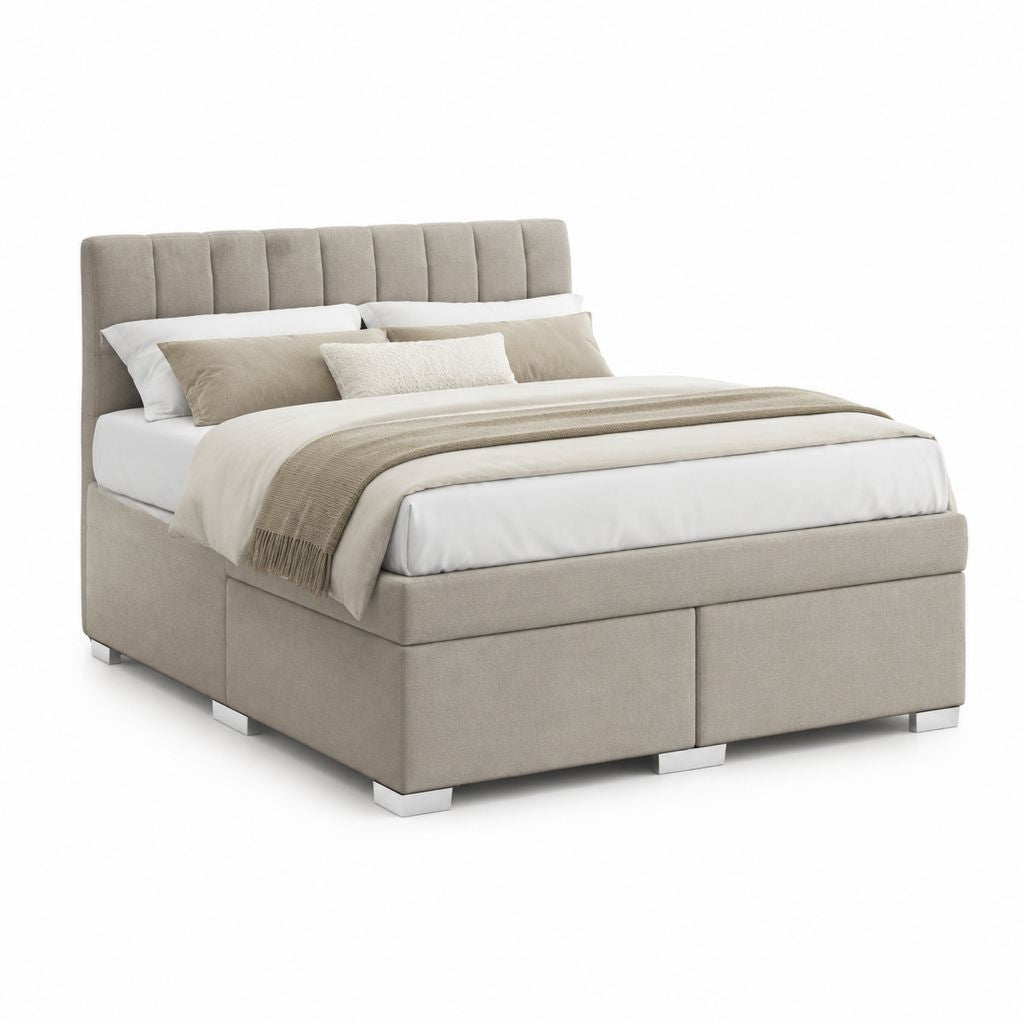 Letto matrimoniale contenitore beige in poliestere 160 x 200 cm con testiera imbottita