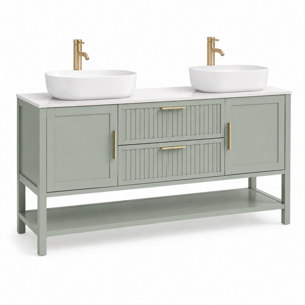 Mobile bagno doppio lavabo verde salvia in MDF 150 x 55 x 85 cm