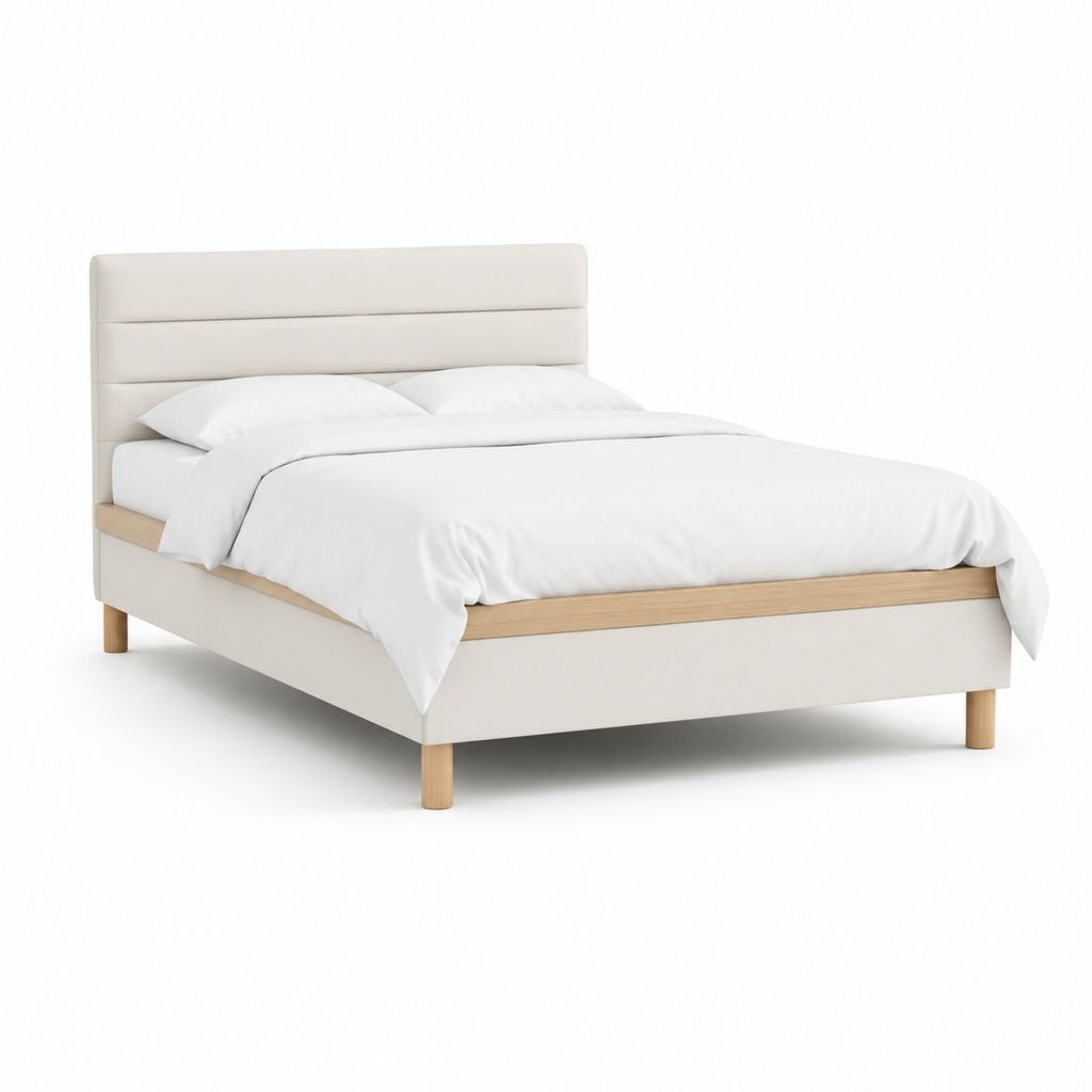 Letto matrimoniale imbottito avorio in poliestere con struttura in MDF 160 x 200 cm
