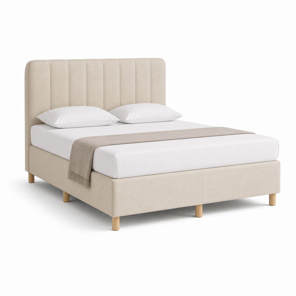 Letto matrimoniale con testiera imbottita beige in poliestere rettangolare 160 x 200 cm