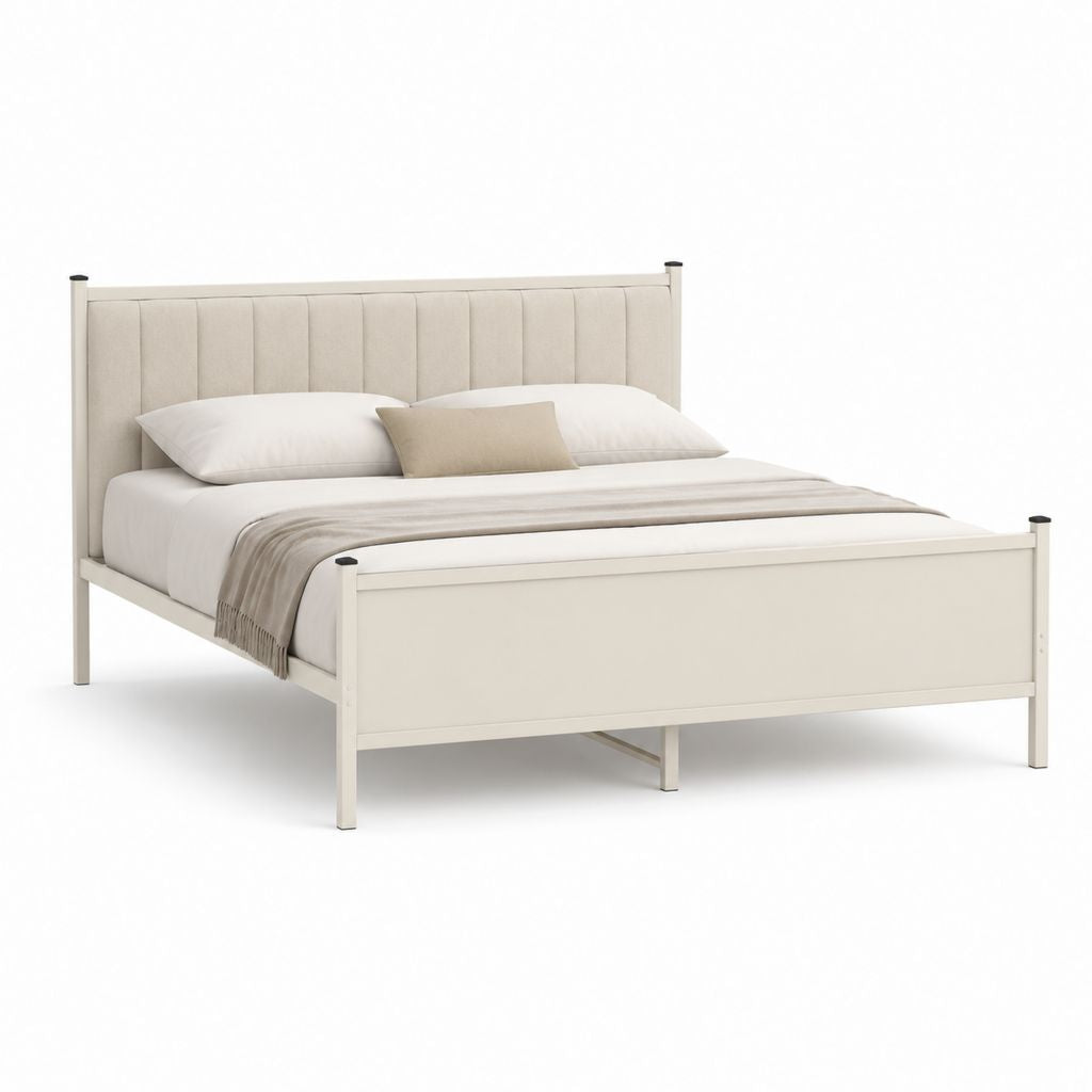 Letto matrimoniale rettangolare beige in acciaio e poliestere per materasso 160 x 200 cm