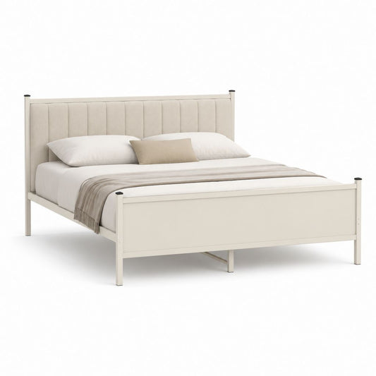 Letto matrimoniale rettangolare beige in acciaio e poliestere per materasso 160 x 200 cm