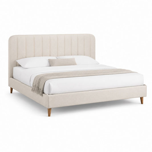 Letto matrimoniale imbottito beige in poliestere con testiera alta 175 x 215 x 115 cm per materasso 160 x 200 cm