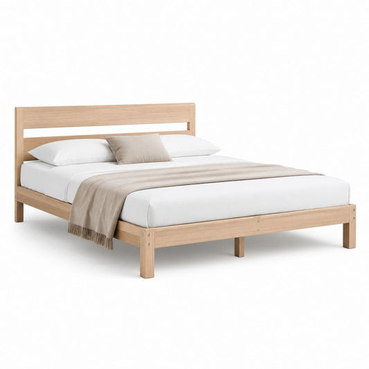 Letto matrimoniale con struttura in legno massello naturale rettangolare 160 x 200 cm