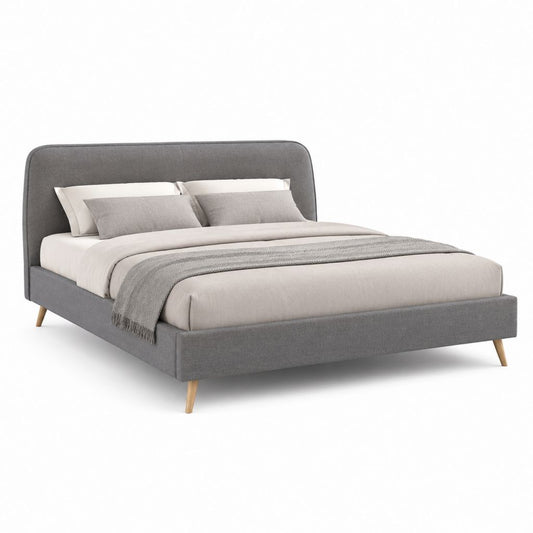 Letto matrimoniale imbottito grigio in poliestere 160 x 200 cm con testiera curva