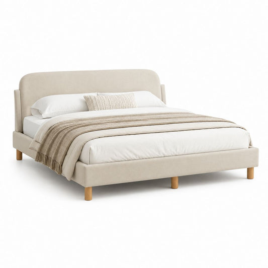 Letto matrimoniale imbottito beige in poliestere rettangolare 160 x 200 cm