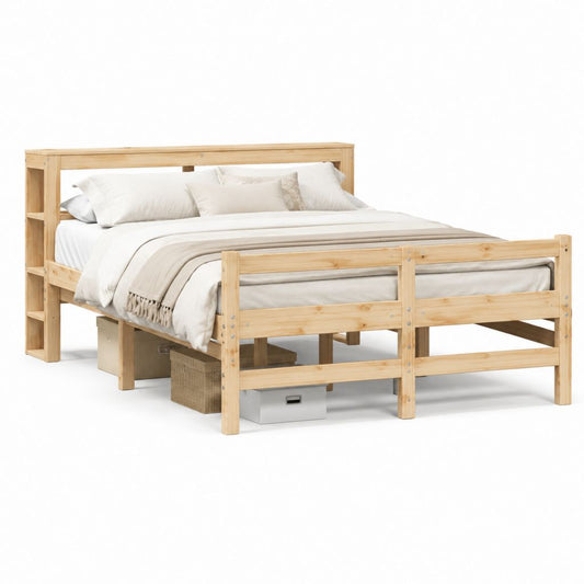 Letto matrimoniale con testiera a ripiani in pino massello naturale rettangolare 160 x 200 cm