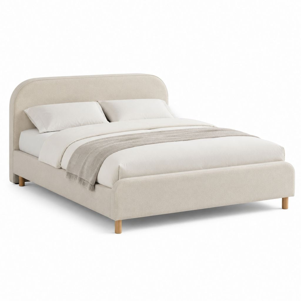 Letto matrimoniale imbottito beige in poliestere con testiera arrotondata 160 x 200 cm 175 x 218 x 105 cm