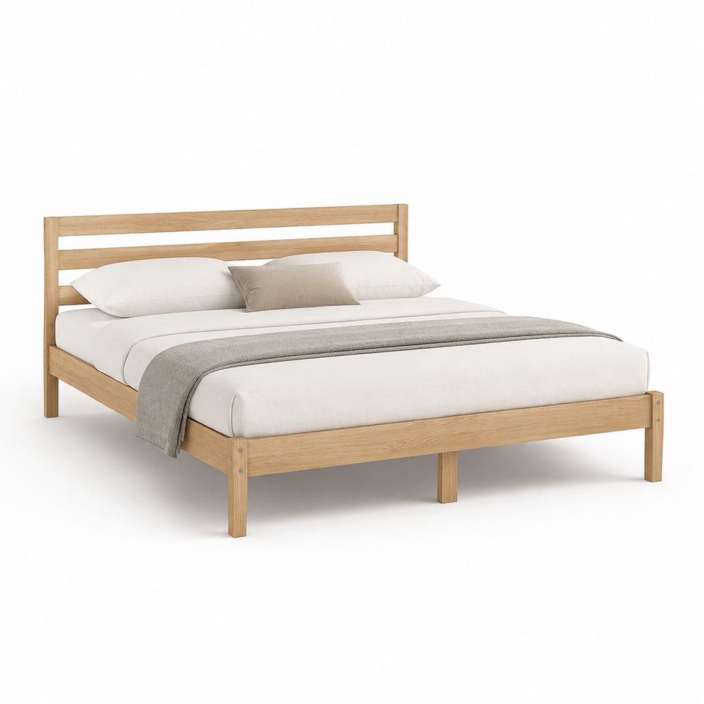 Letto matrimoniale in rovere massello naturale rettangolare 160 x 200 cm