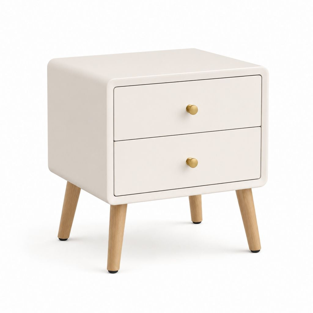 Comodino con 2 cassetti bianco in MDF e legno massello 50 x 40 x 55 cm