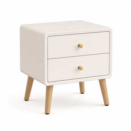 Comodino con 2 cassetti bianco in MDF e legno massello 50 x 40 x 55 cm
