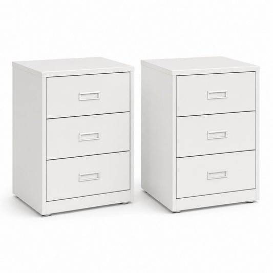 Set di 2 comodini bianchi in truciolare nobilitato rettangolari con 3 cassetti 40 x 35 x 60 cm